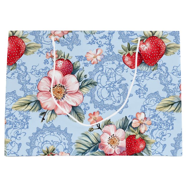 Vintage Strawberries & Flowers Pattern Large Gift Bag (Front)