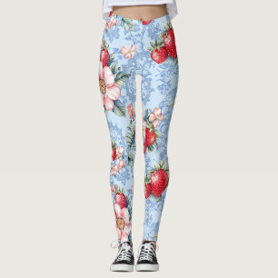 Vintage Strawberries & Flowers Pattern Leggings