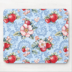Vintage Strawberries & Flowers Pattern Mouse Mat