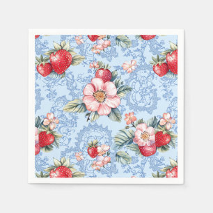 Vintage Strawberries & Flowers Pattern Napkin