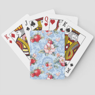 Vintage Strawberries & Flowers Pattern Playing Cards