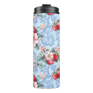 Vintage Strawberries & Flowers Pattern Thermal Tumbler