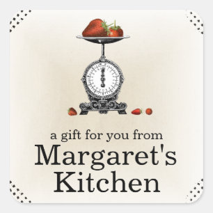 Vintage strawberries grocery scale gift label