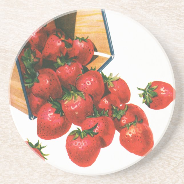 Vintage Strawberries in Basket, Food Fruit Berries Coaster (Front)