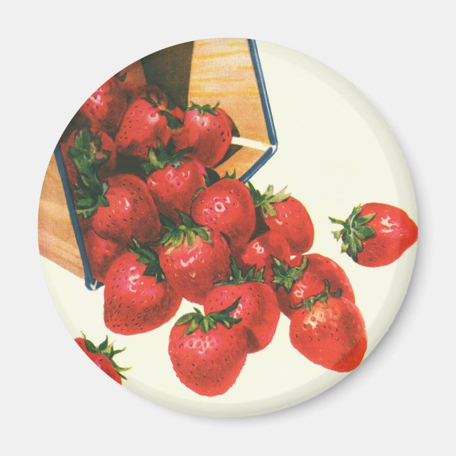 Vintage Strawberries in Basket, Food Fruit Berries Magnet (Front)