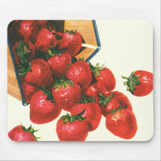 Vintage Strawberries in Basket, Food Fruit Berries Mouse Mat