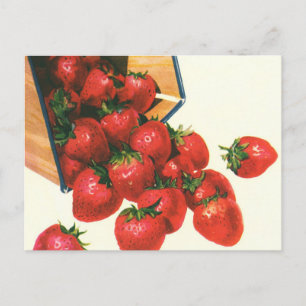 Vintage Strawberries in Basket, Food Fruit Berries Postcard