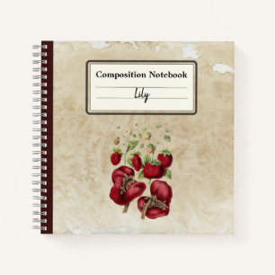 Vintage Strawberries on an Old Paper Composition Notebook