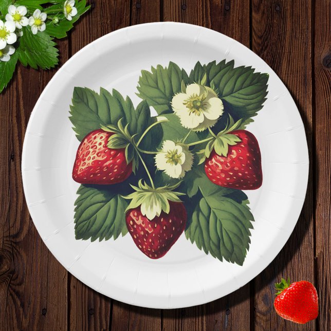 Vintage strawberries paper plate (Creator Uploaded)