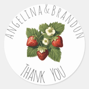 Vintage strawberries weddings - Thank you Classic Round Sticker