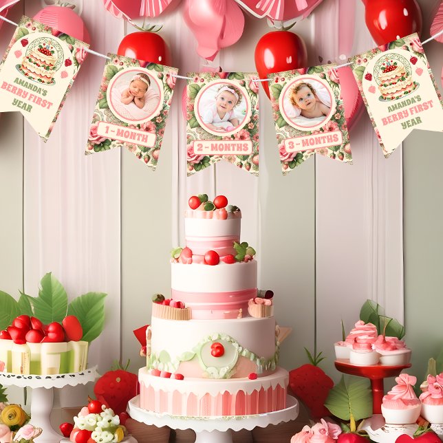 Vintage Strawberry 1st Birthday Party Photo Bunting (Creator Uploaded)