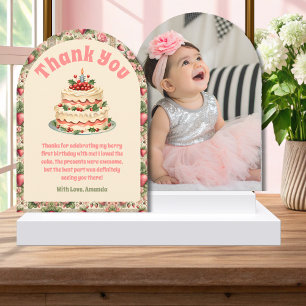 Vintage Strawberry 1st Birthday Thank You Card