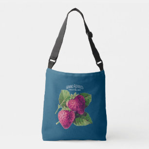 Vintage Strawberry Berry Add Your Name Blue Green Crossbody Bag