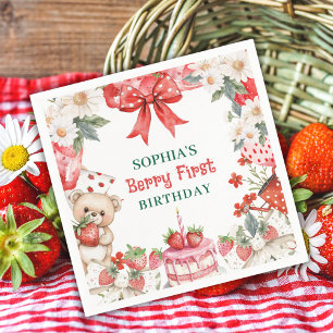 Vintage Strawberry Berry First Birthday  Napkin