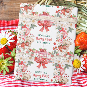Vintage Strawberry Berry First Birthday  Wrapping Paper