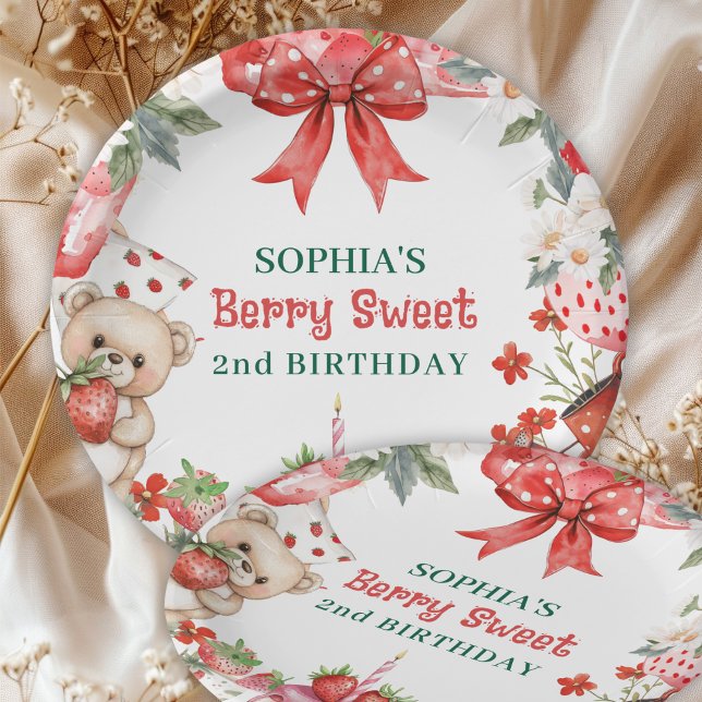 Vintage Strawberry Berry Sweet 2nd Birthday  Paper Plate (Creator Uploaded)