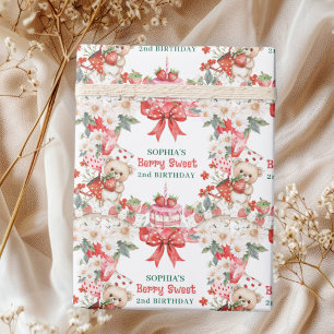 Vintage Strawberry Berry Sweet 2nd Birthday  Wrapping Paper