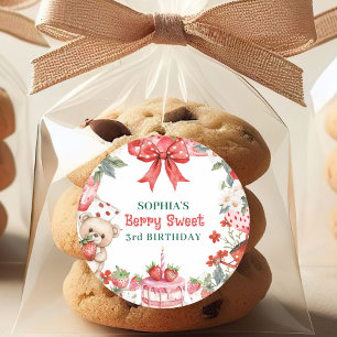 Vintage Strawberry Berry Sweet 3rd Birthday  Classic Round Sticker