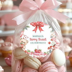 Vintage Strawberry Berry Sweet 4th Birthday Classic Round Sticker