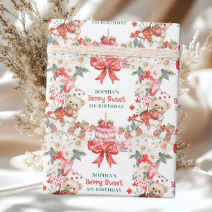 Vintage Strawberry Berry Sweet 5th Birthday  Wrapping Paper