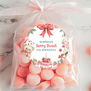 Vintage Strawberry Berry Sweet 6th Birthday  Classic Round Sticker