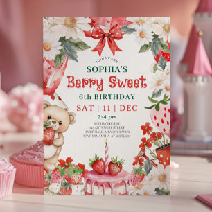 Vintage Strawberry Berry Sweet 6th Birthday Invitation