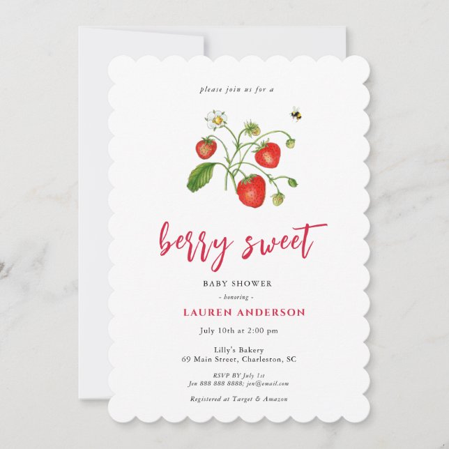 Vintage strawberry Berry sweet baby Shower  Invitation (Front)