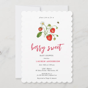 Vintage strawberry Berry sweet baby Shower  Invitation