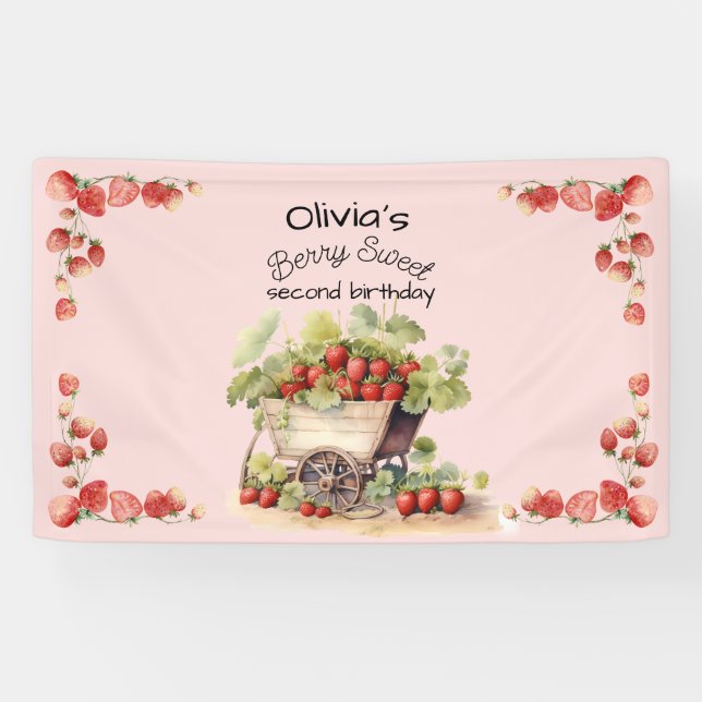 Vintage Strawberry Berry Sweet Birthday Party  Banner (Horizontal)