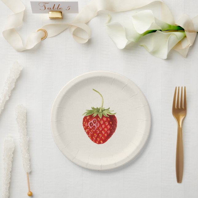 Vintage Strawberry Birthday Party Paper Plate (Wedding)