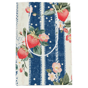 Vintage Strawberry Blue Cream Cottagecore Medium Gift Bag