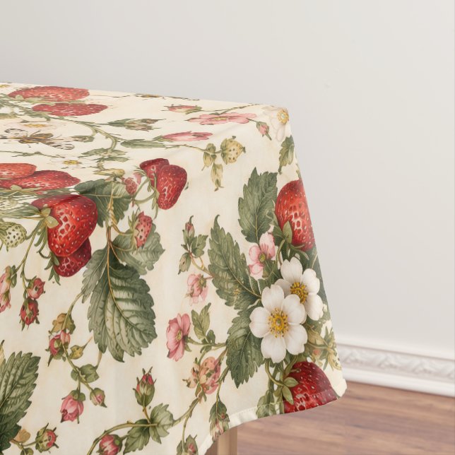 Vintage Strawberry Botanical Garden Pattern Tablecloth (In Situ)