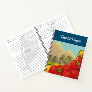 Vintage Strawberry Crate Art Spiral Recipe Notebook