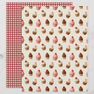 Vintage Strawberry Cupcake Scrapbook Paper