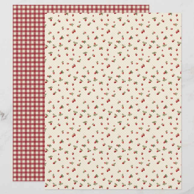 Vintage Strawberry Farm Scrapbook Paper (Front/Back)