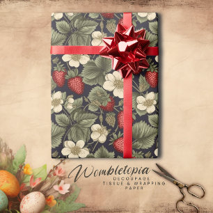 Vintage Strawberry Floral Pattern Decoupage Wrapping Paper