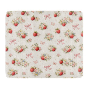 Vintage Strawberry Floral Seamless cottagecore Cutting Board