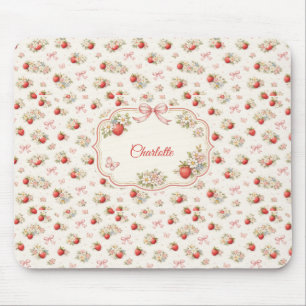 Vintage Strawberry Floral Seamless cottagecore Mouse Mat
