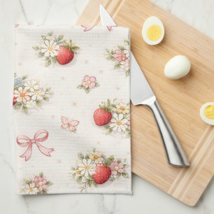 Vintage Strawberry Floral Seamless cottagecore Tea Towel