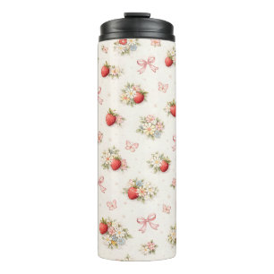 Vintage Strawberry Floral Seamless cottagecore Thermal Tumbler