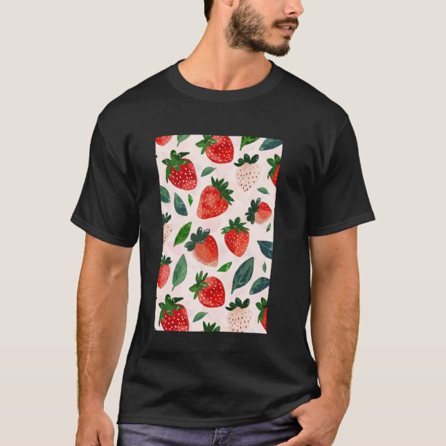 Vintage Strawberry Fruit Pattern Art T-Shirt (Front)