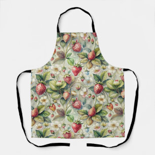 Vintage Strawberry Garden Botanical Watercolor Apron