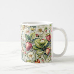 Vintage Strawberry Garden Botanical Watercolor  Coffee Mug