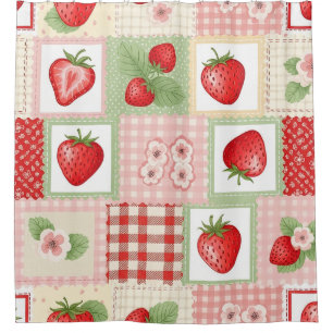 Vintage Strawberry Garden Floral Pattern Shower Curtain