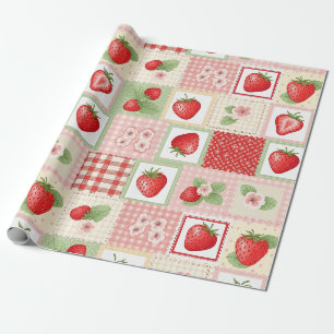 Vintage Strawberry Garden Floral Pattern Wrapping Paper