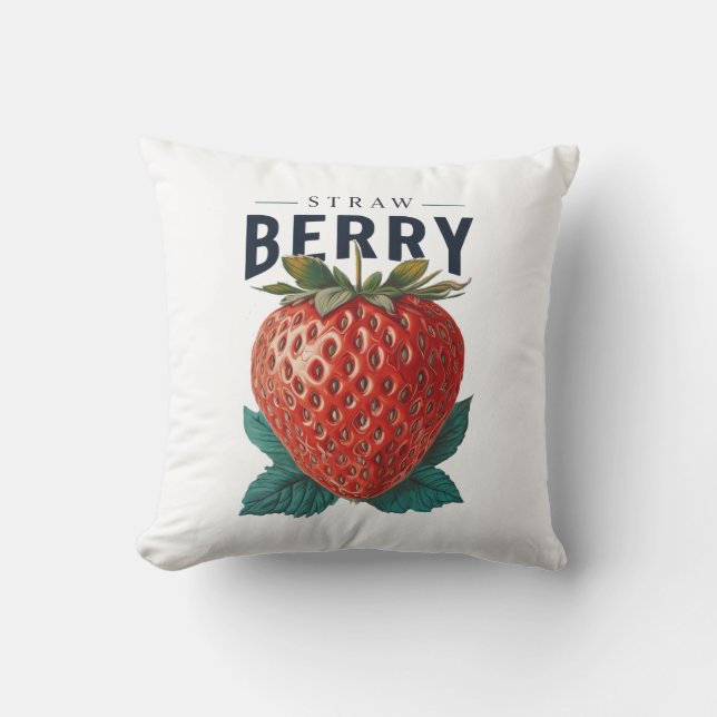 Vintage Strawberry Illustration Cushion (Front)
