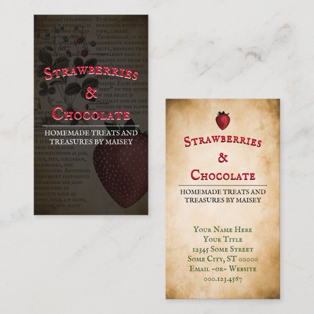 Vintage Strawberry Information Business Card (Front/Back)
