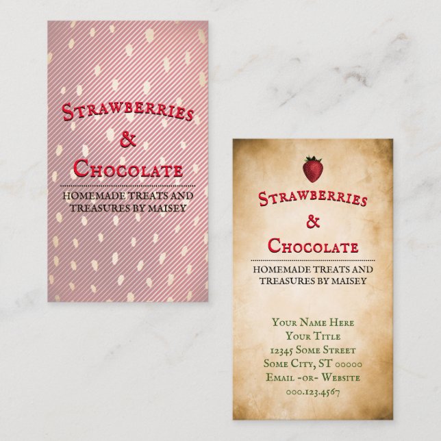 Vintage Strawberry Information Business Card (Front/Back)