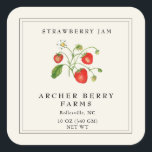 Vintage Strawberry Jam Jar Label<br><div class="desc">Simple elegant  hand painted watercolor vintage style strawberry jam jar custom square labels on a ecru background. Perfect for your selling,  gift giving or wedding favour.</div>