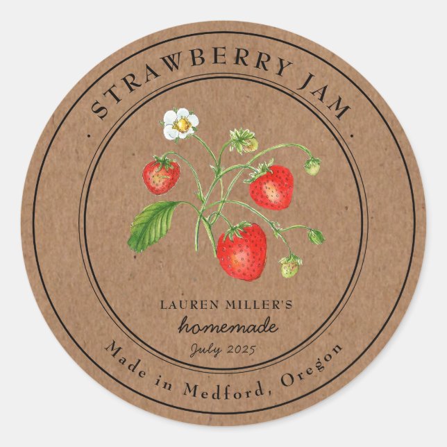Vintage Strawberry Jam Kraft paper Canning label (Front)